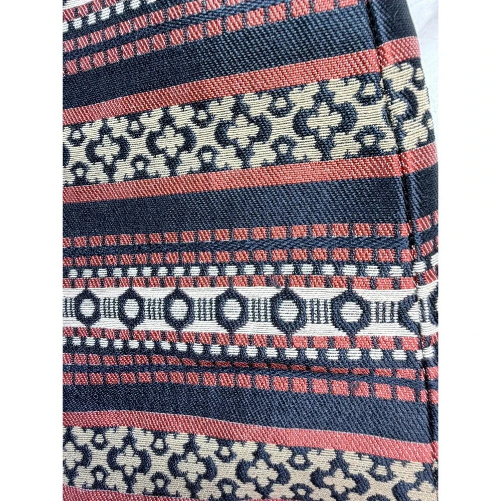 LOFT Jacquard Geometric Stripe Mini Skirt Size 0 Blue Red Woven Lined Zip Office